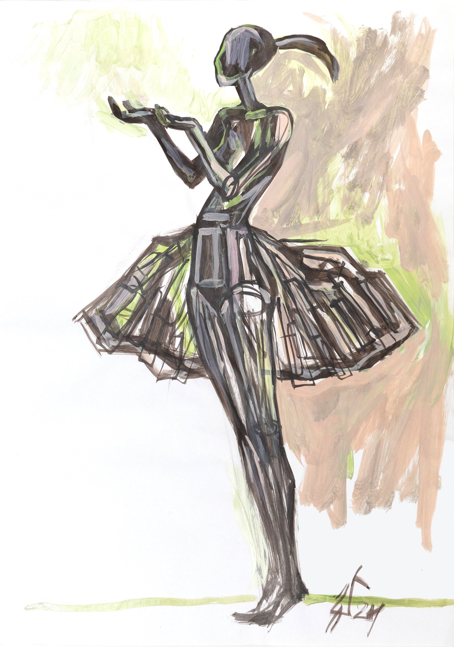 Study for a Dress 75 – Acrylic on paper, 29.7 × 42 cm, unframed, by Sedlarski (2024)