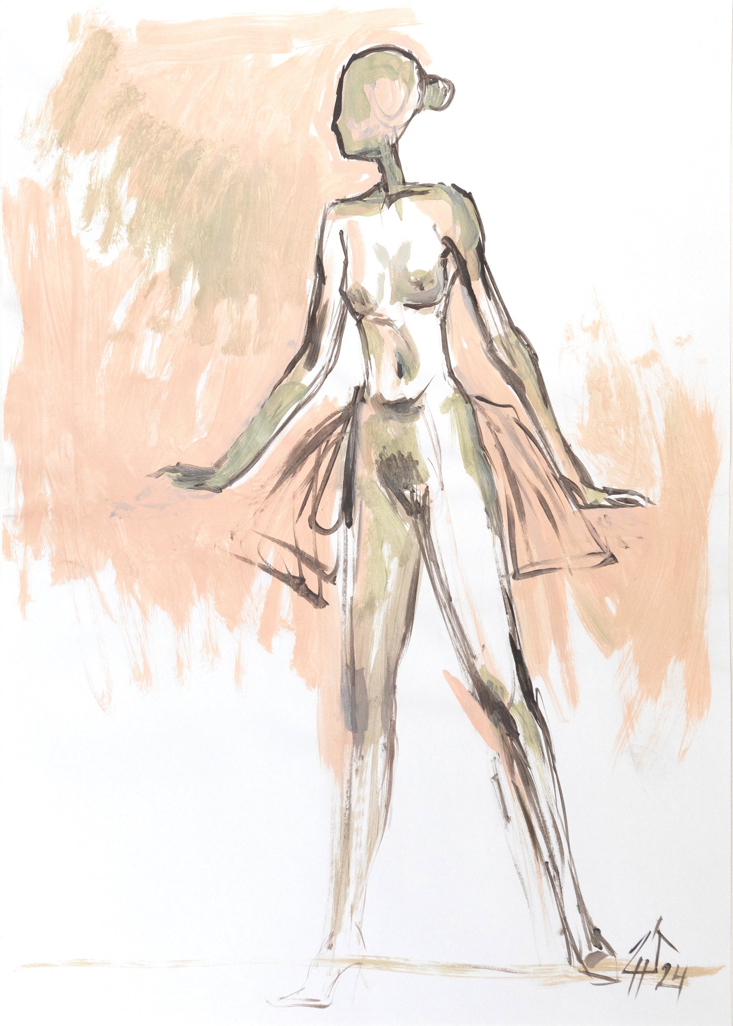 Study for a Dress 70 – Acrylic on paper, 29.7 × 42 cm, unframed, by Sedlarski (2024)