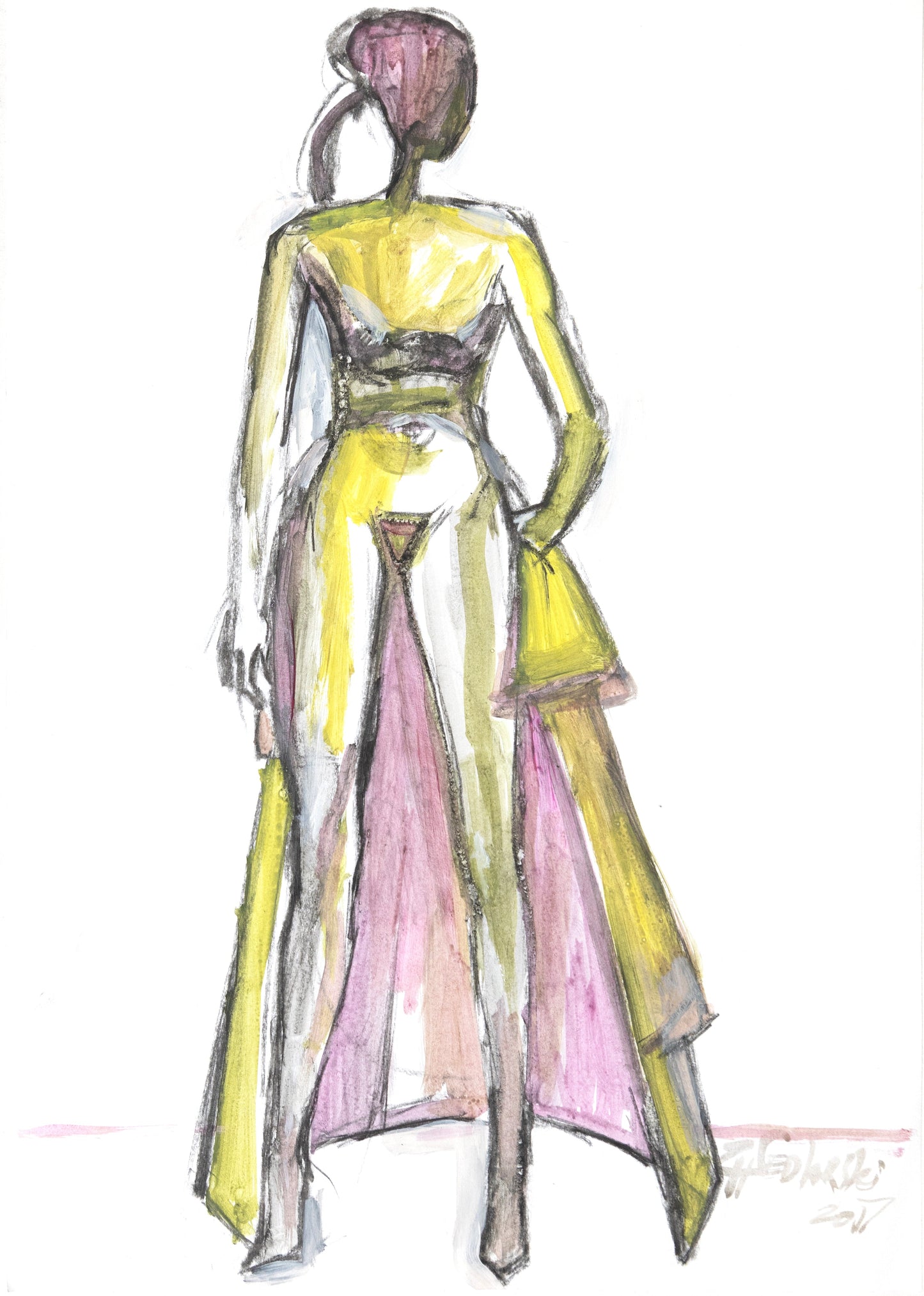 Study for a Dress 63 – Acrylic on paper, 29.7 × 42 cm, unframed, by Sedlarski (2024)