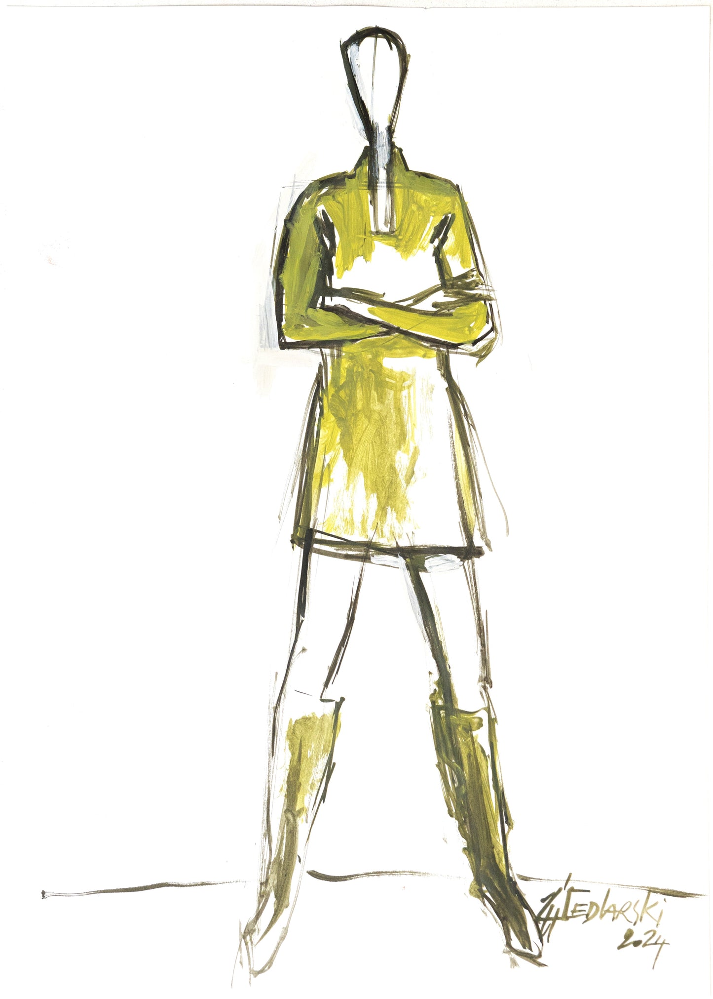Study for a Dress 58 – Acrylic on paper, 29.7 × 42 cm, unframed, by Sedlarski (2024)
