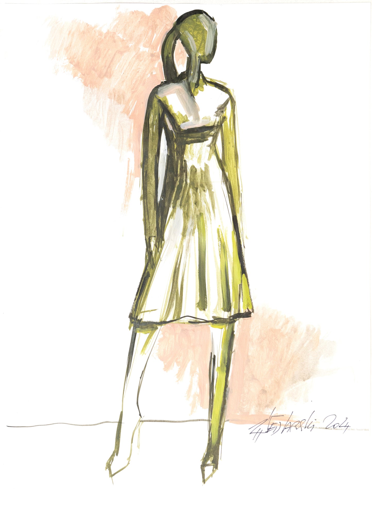 Study for a Dress 61 – Acrylic on paper, 29.7 × 42 cm, unframed, by Sedlarski (2024)