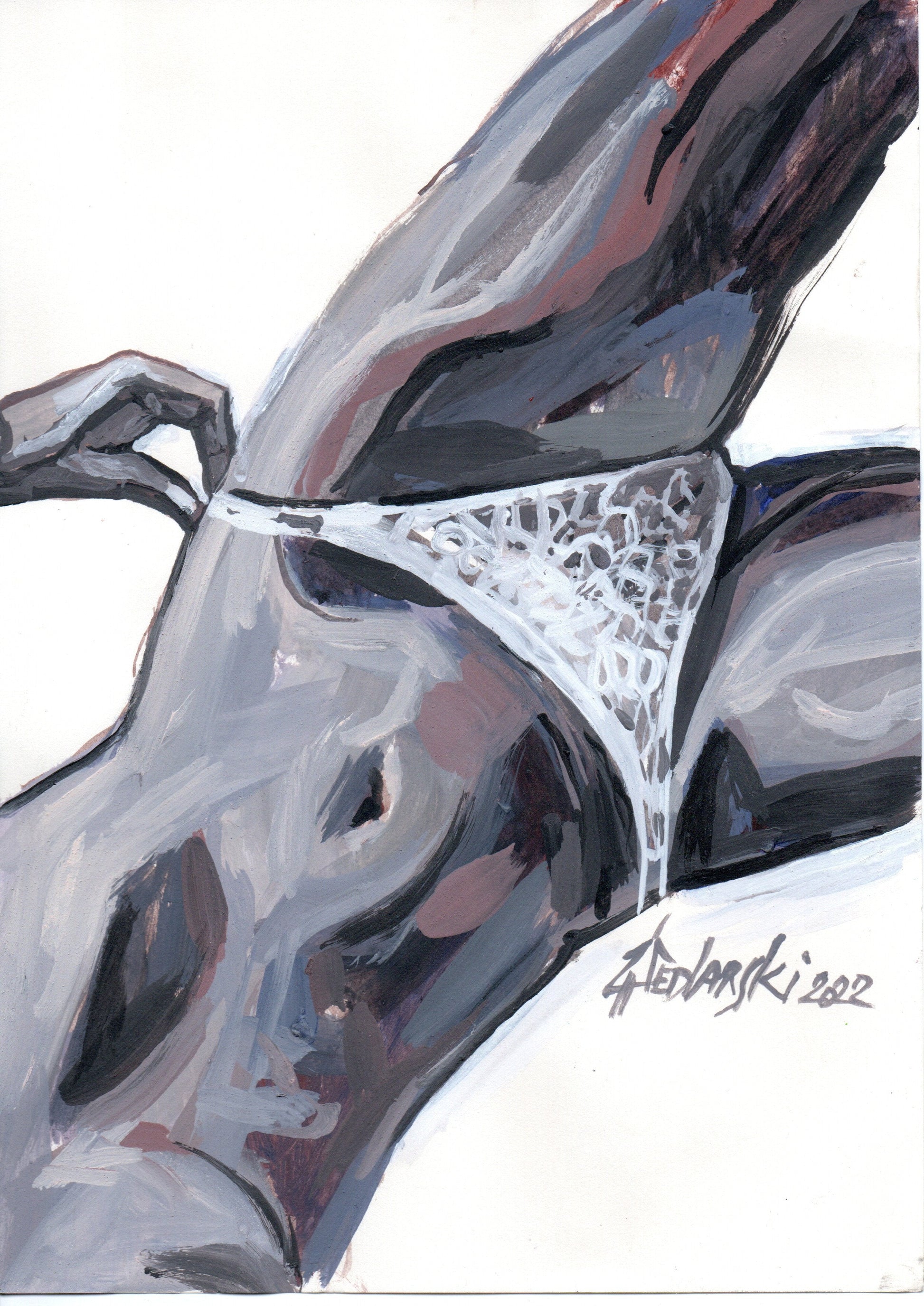 Pants Down 3 by Sedlarski – Acrylic on paper, 21 × 29.5 cm, unframed