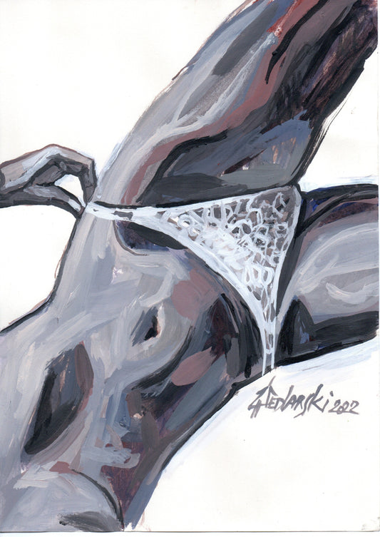Pants Down 3 by Sedlarski – Acrylic on paper, 21 × 29.5 cm, unframed