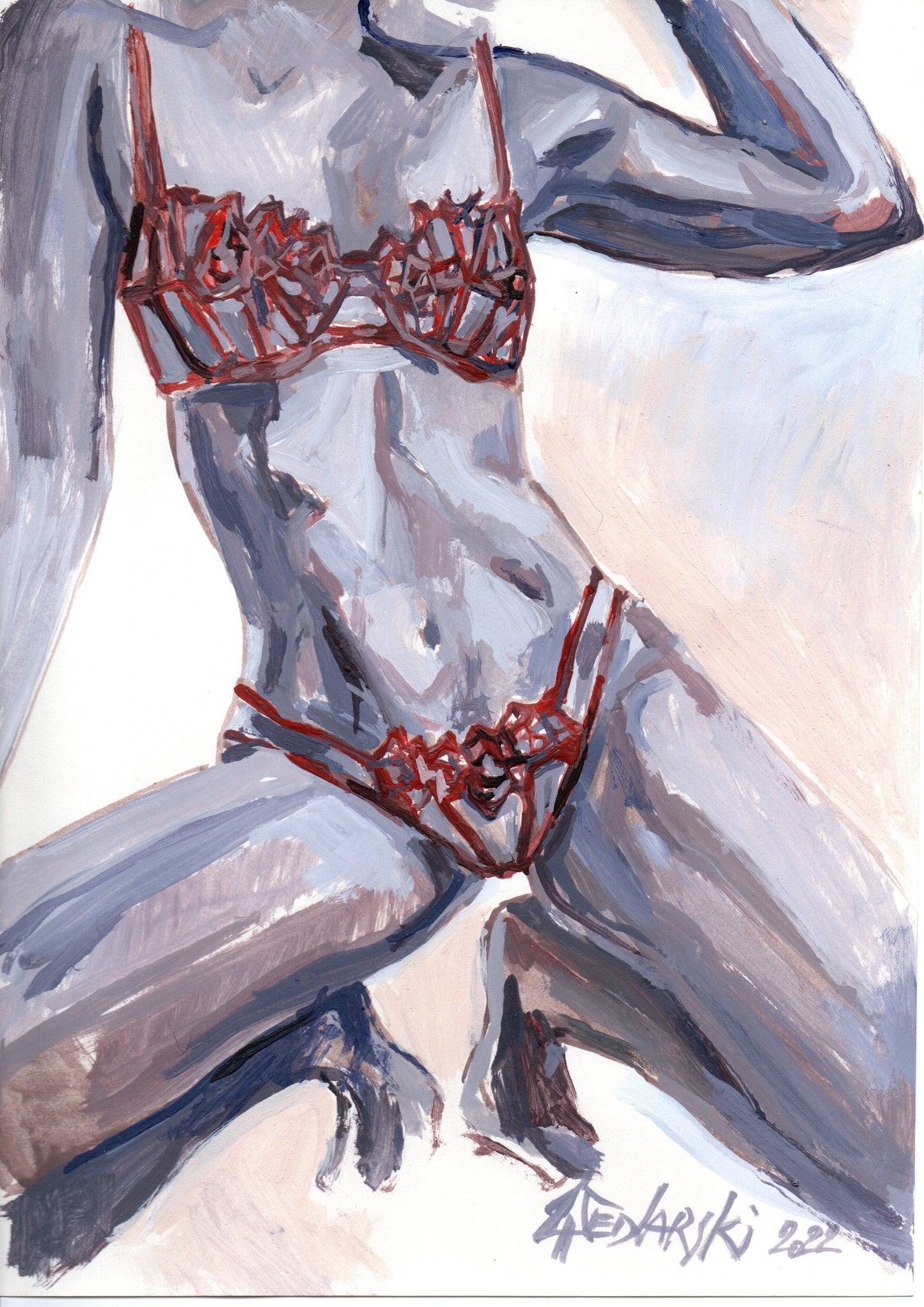 Pants Down 2 by Sedlarski – Acrylic on paper, 21 × 29.5 cm, unframed