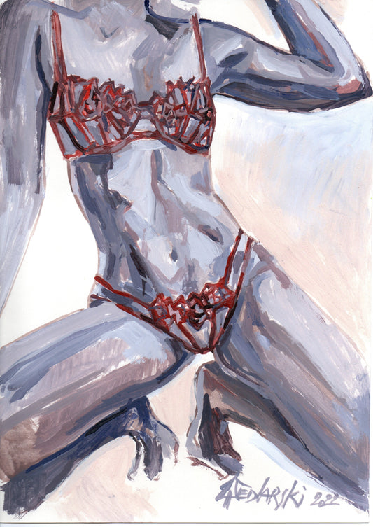 Pants Down 2 by Sedlarski – Acrylic on paper, 21 × 29.5 cm, unframed