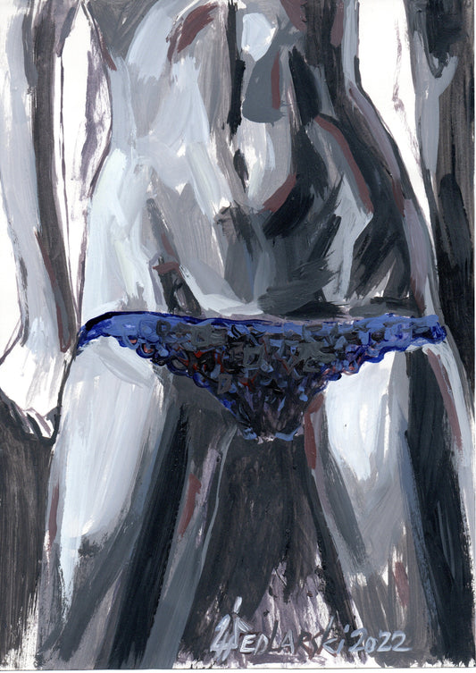 Pants Down 1 by Sedlarski – Acrylic on paper, 21 × 29.5 cm, unframed