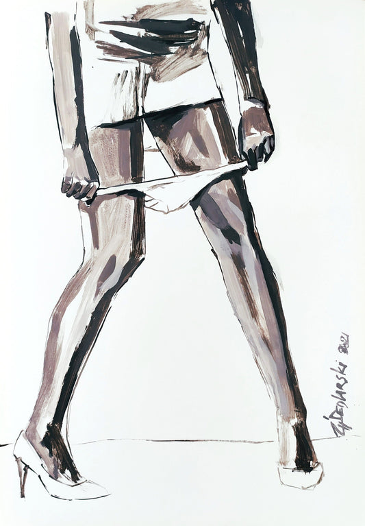 Pants Down 4 by Sedlarski – Acrylic on paper, 22 × 33 cm, unframed