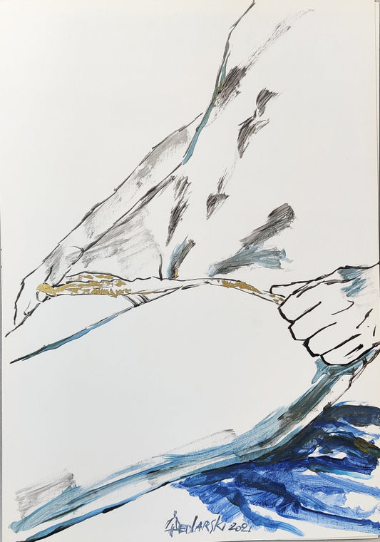 Pants Down 7 by Sedlarski – Acrylic on paper, 22 × 33 cm, unframed