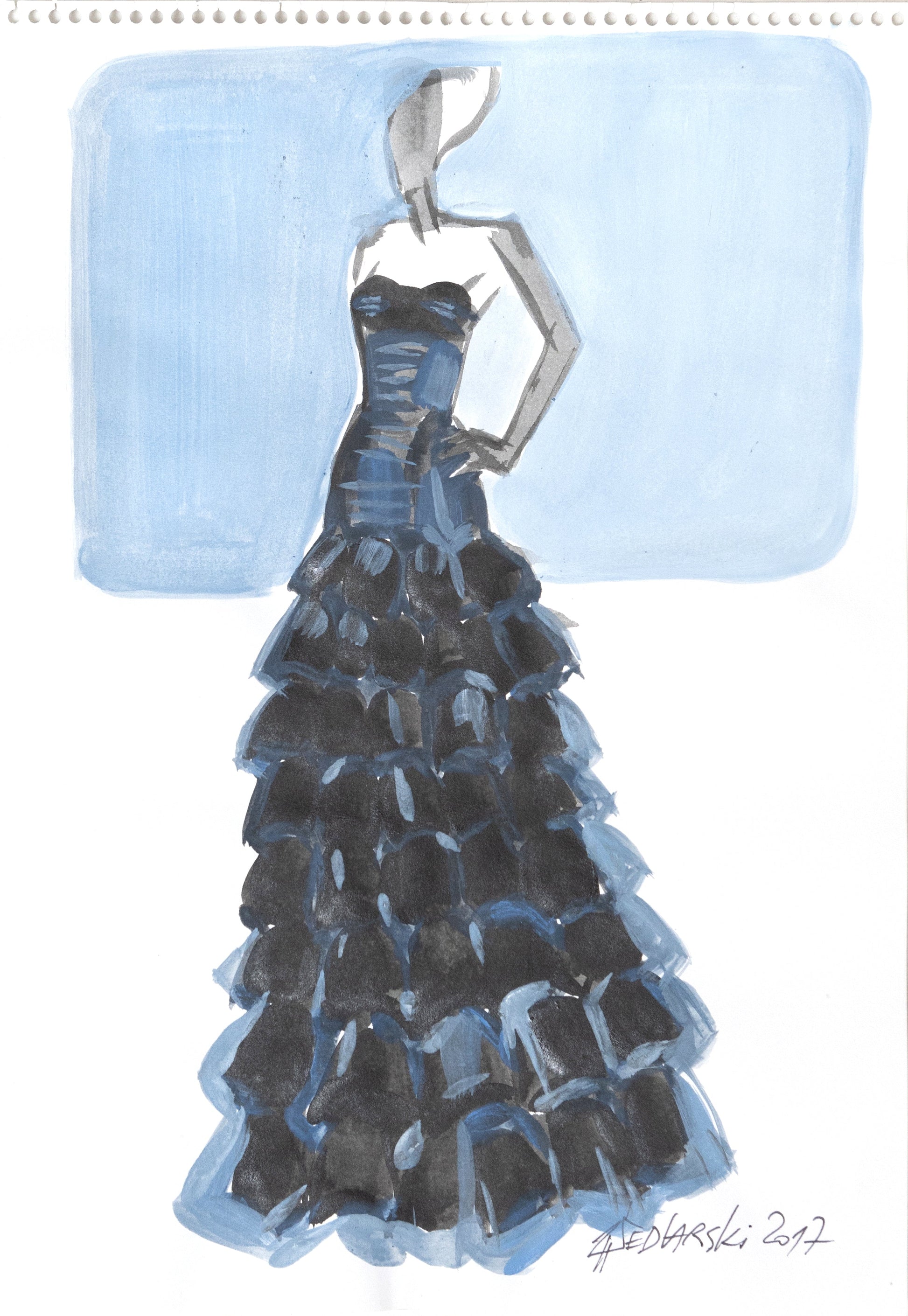Study for a Dress 111 by Sedlarski – Gouache on paper, 22.1 × 31.8 cm, unframed