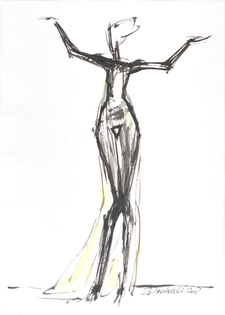 Study for a Dress 24 – Elegant dress sketch by Sedlarski, acrylic on paper