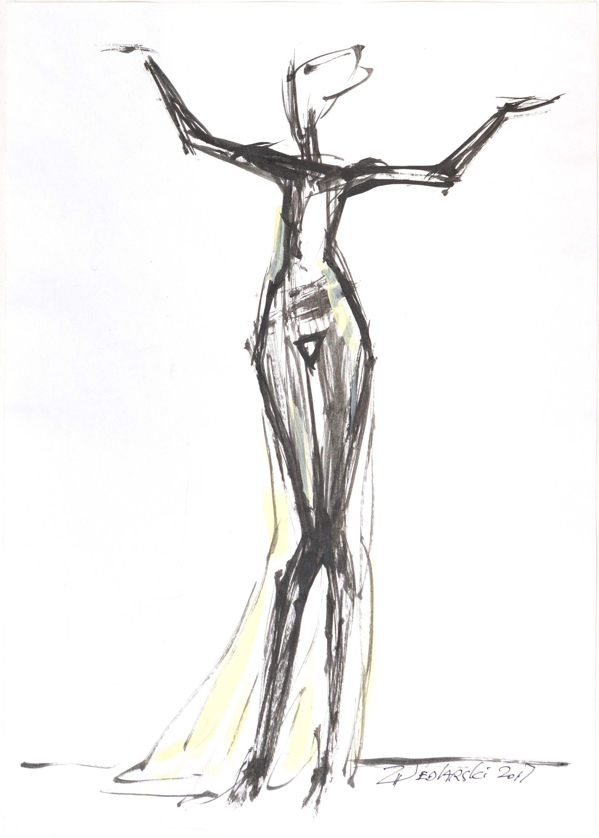 Study for a Dress 24 – Elegant dress sketch by Sedlarski, acrylic on paper